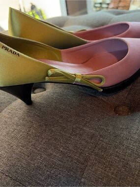 Prada Pink and Green Leather Kitten Heel Pumps